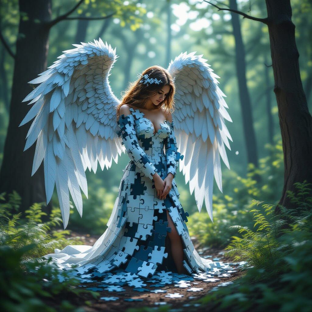 Shattered Angel Assembling in Forest