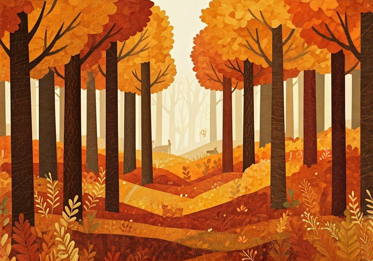 Whimsical Autumn Forest Paper Collage