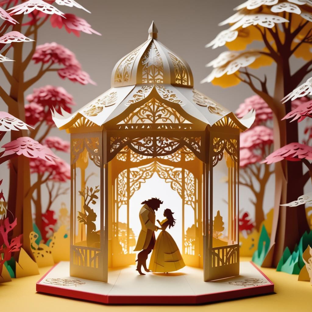 Beauty and the Beast Paper-Cut Pop-Up Art