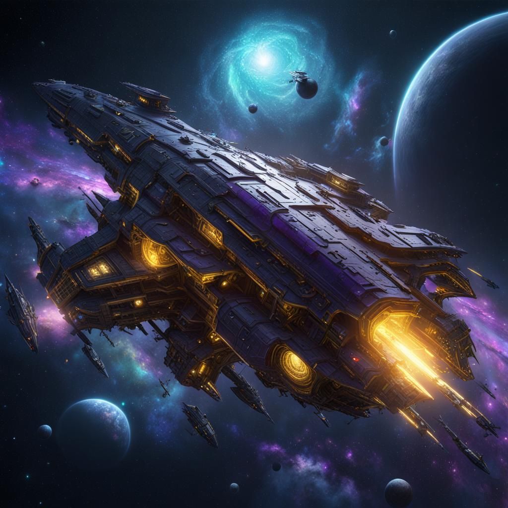 Starship Leviathan in Galaxy Expanse, Dark Fantasy Art