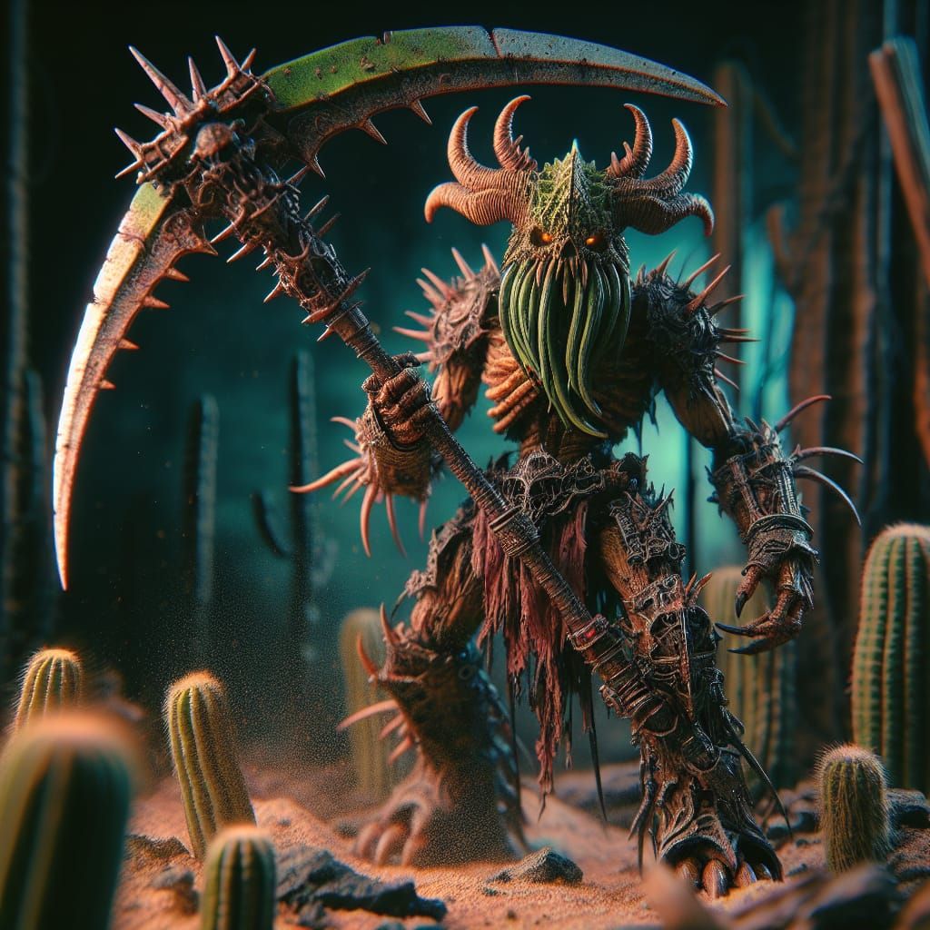 Cactus Demon Warrior in Dystopian Jungle
