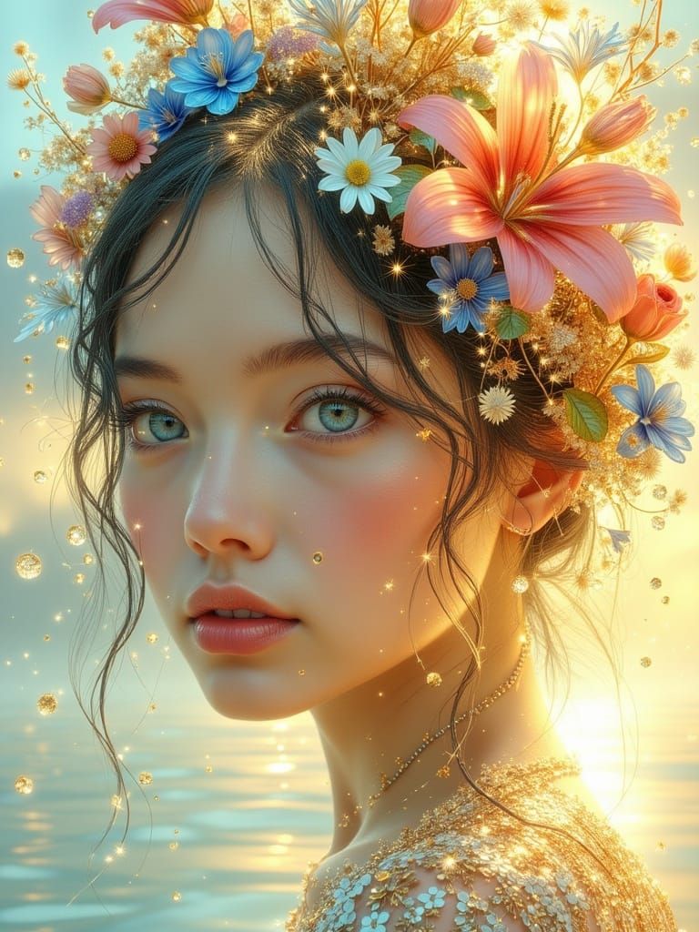 Floral Halo: A Surreal Portrait in Bloom