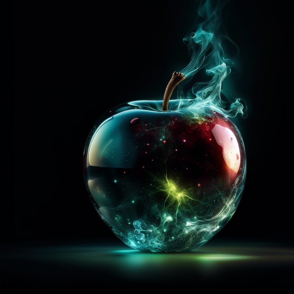 Cosmic Energy Glass Apple: Hyperrealistic CGI Art