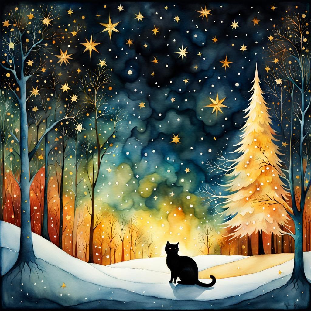 Festive Watercolor Cat Poster Art