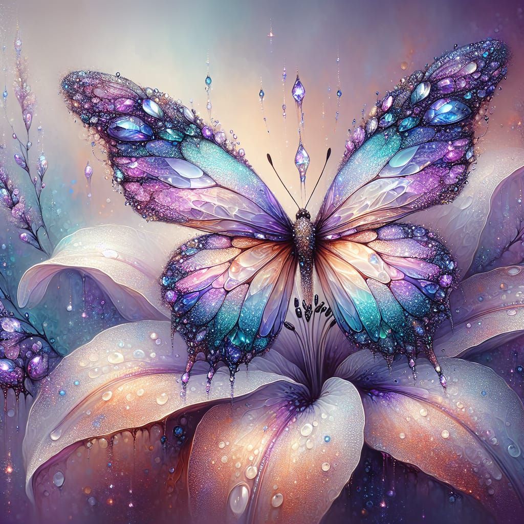 Ethereal Lavender Butterfly on Luminous Lily