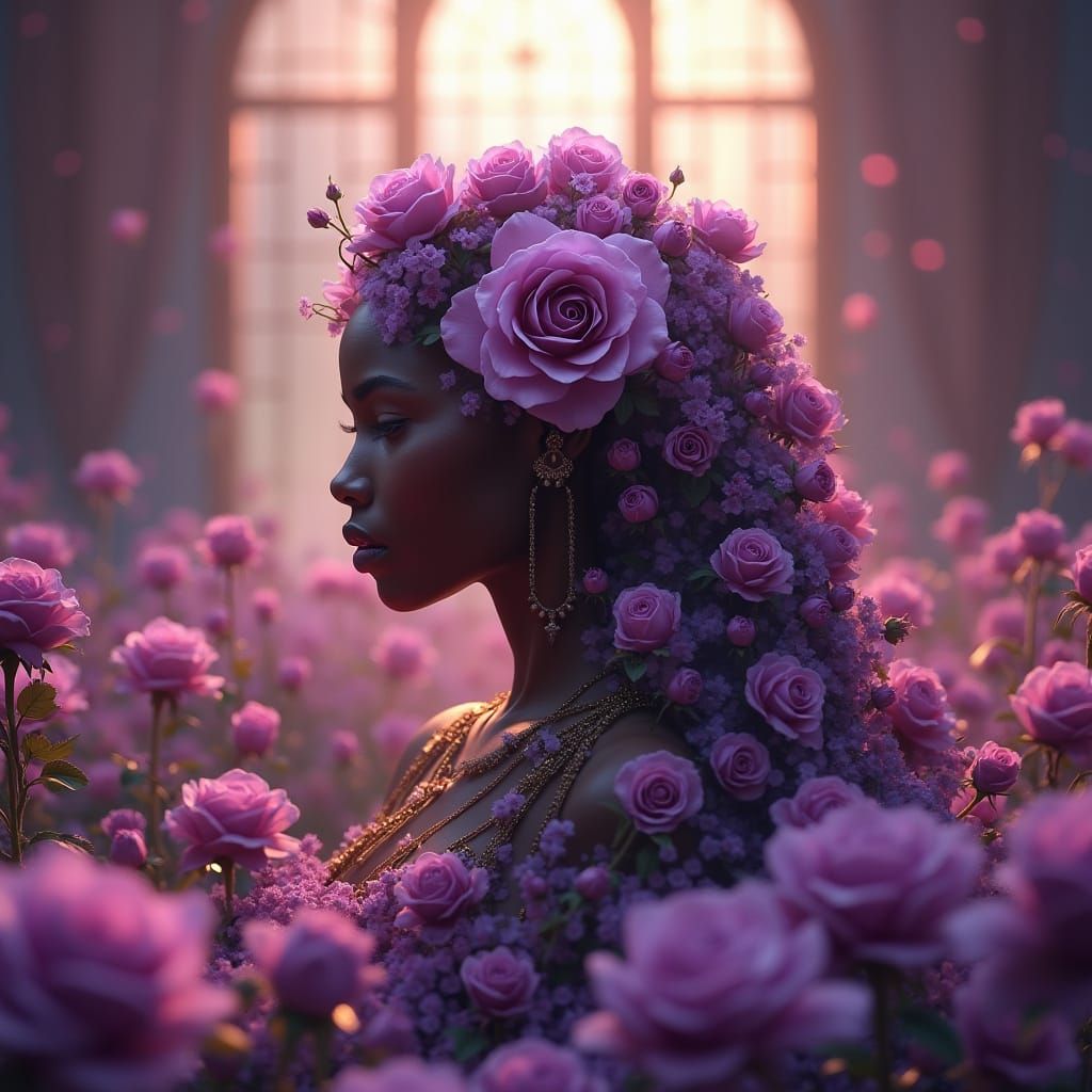 Majestic Rose Goddess in Lavender Dreamscape