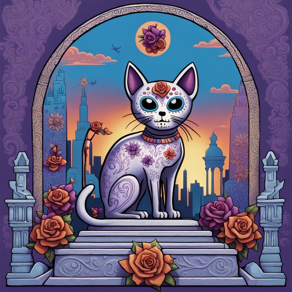Day of the Dead Cat in Afterlife Scene