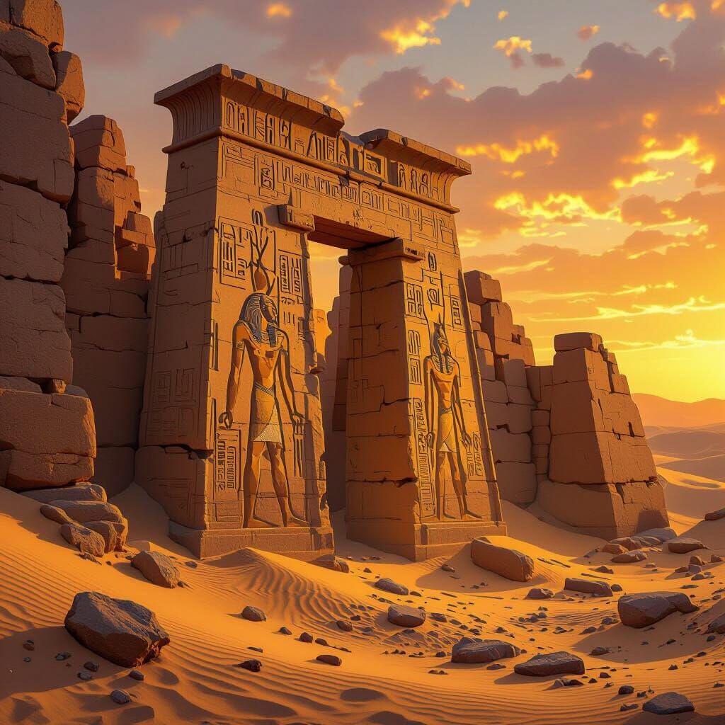 Pharaonic Ruin at Desert Sunset Concept Art