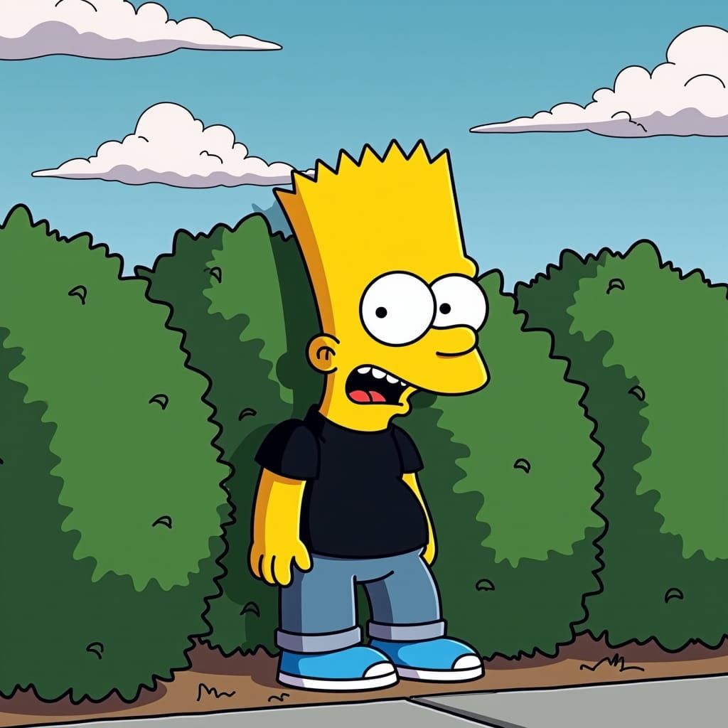 Nerdy Simpsons Meme Character Peeks from Behind Bushes