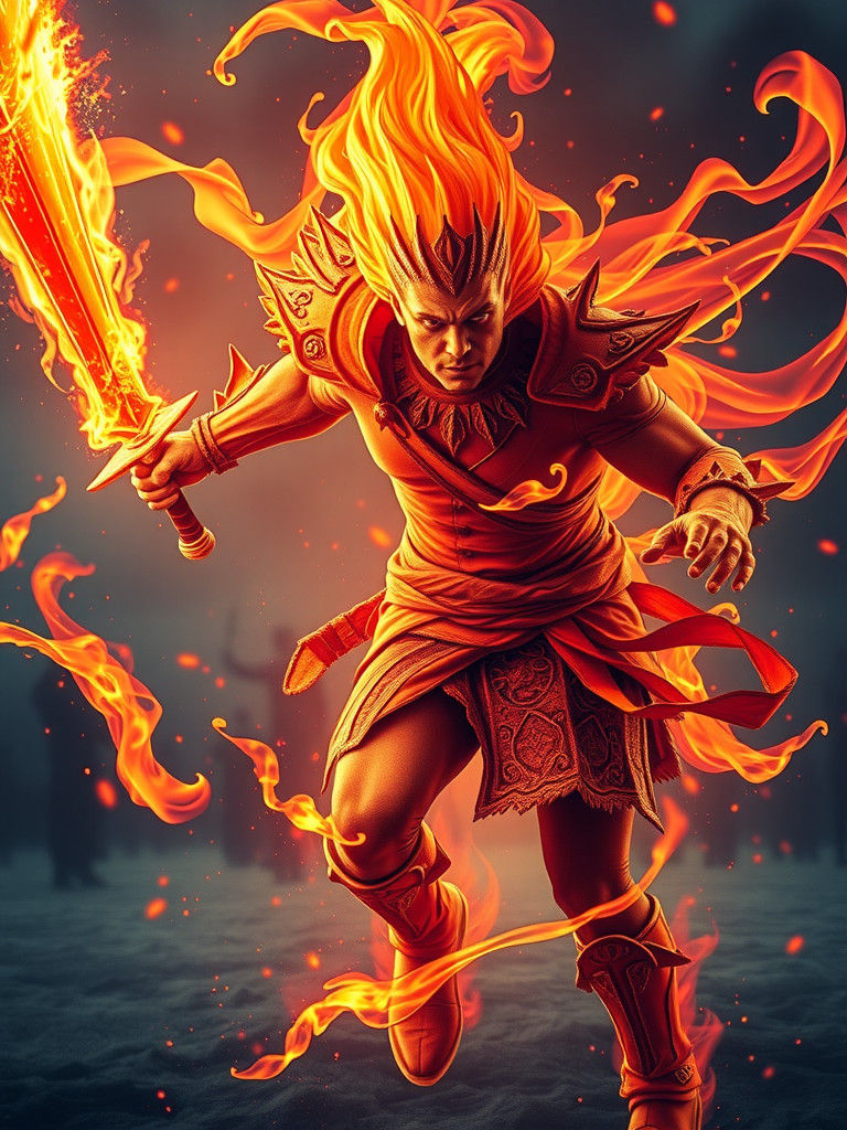 Mythical Fire Warrior Charging into Battle