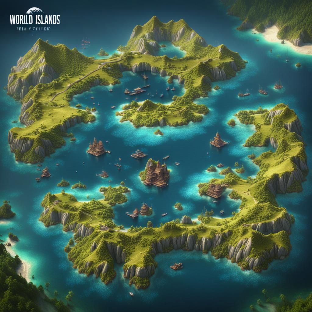 Fantastical Sky View Map of World Islands