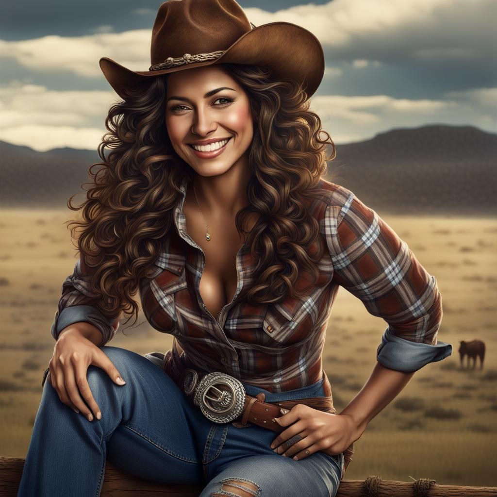 Latina Cowgirl on Open Range in Fantasy Art