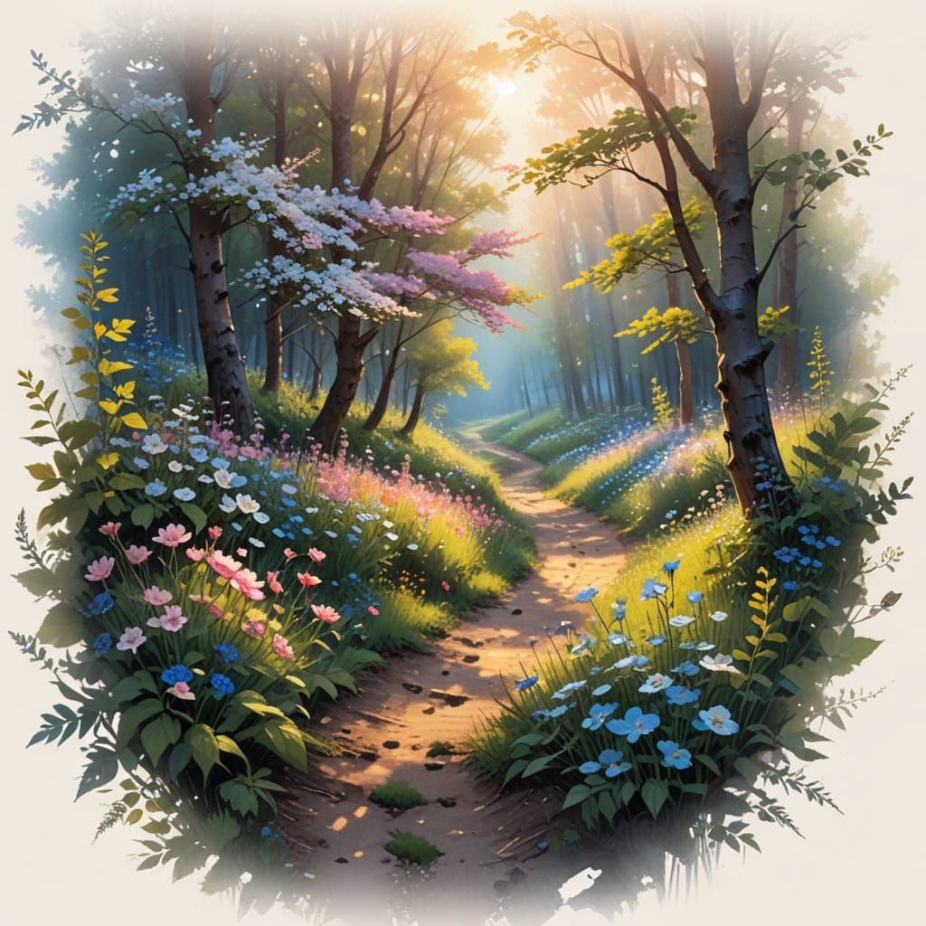 A Wanderer's Serene Stroll Through a Vibrant Forest Landscap...