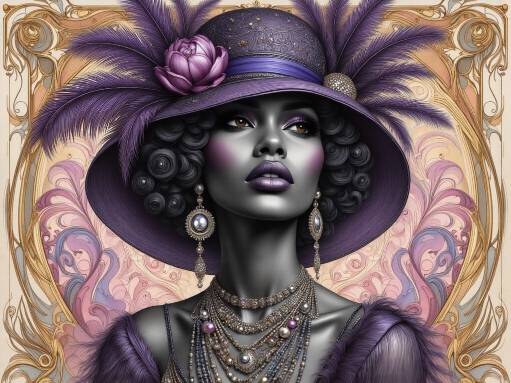 Monochromatic Charcoal Portrait of a Pensive Black Woman