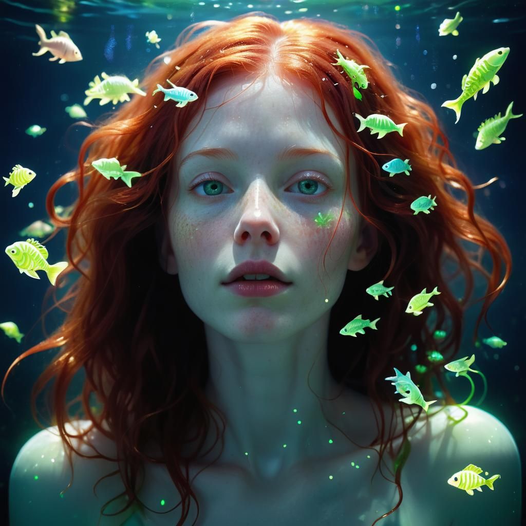 Bioluminescent Woman in Dark Water Concept Art