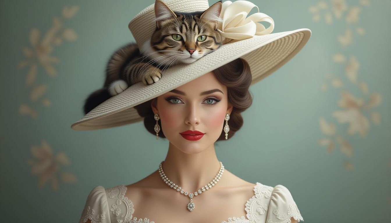 Elegant Woman with Cat Hat