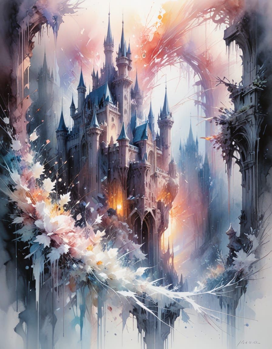 Glass Castle at Dawn: Ethereal Spires Reflecting Sunrise