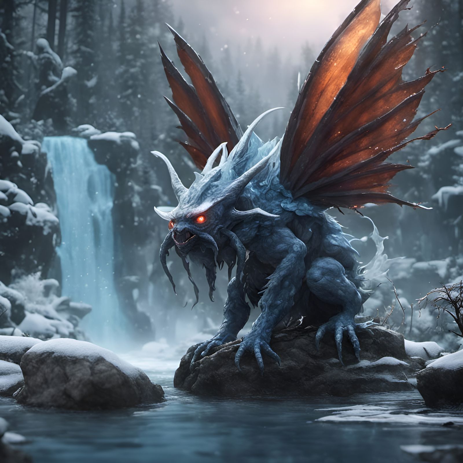 Ice Imp in Forest: Dark Fantasy Concept Art