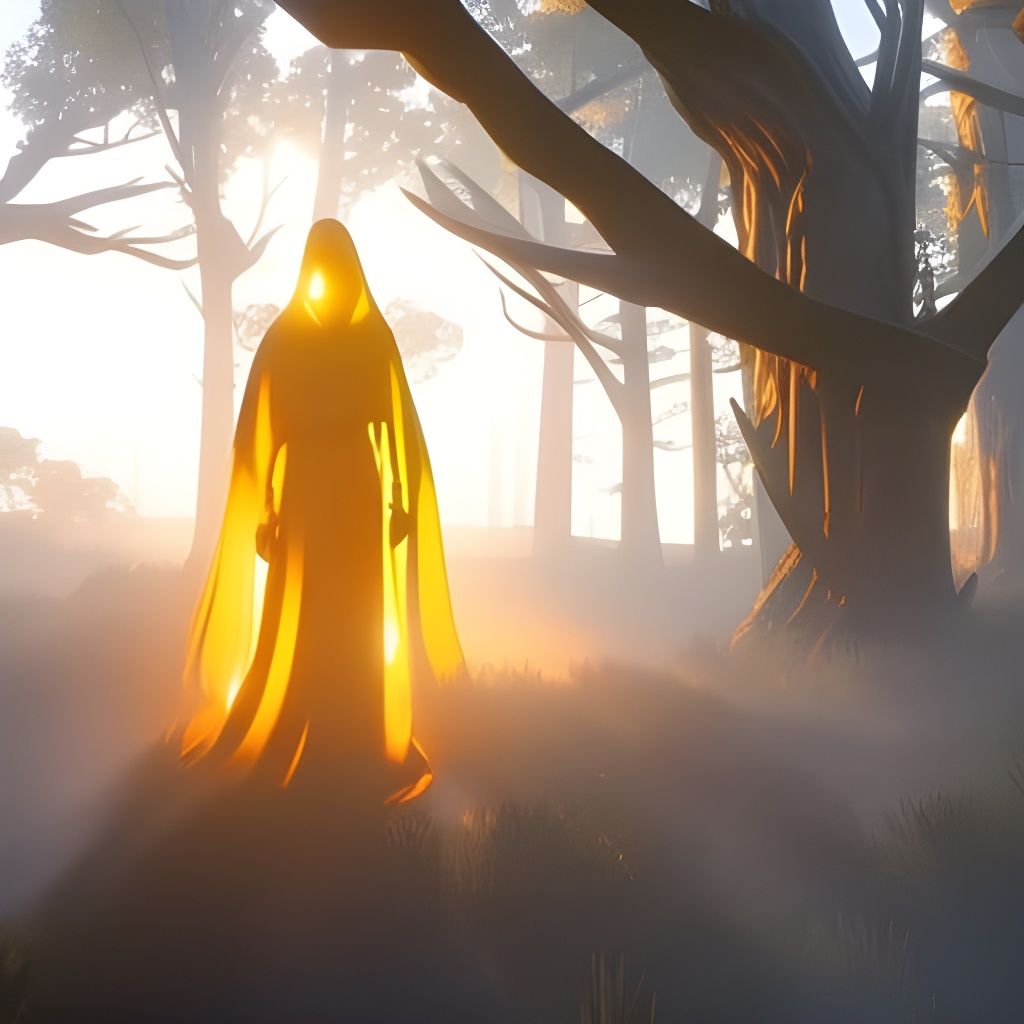 Ethereal Phantom Ghost in Dark Forest, Golden Hour