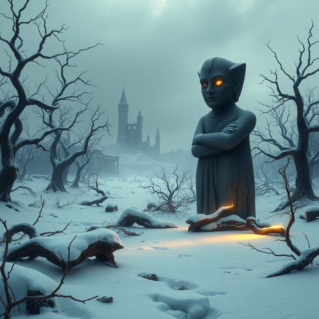 Frozen Wasteland in a Post-Apocalyptic Landscape with Ancien...