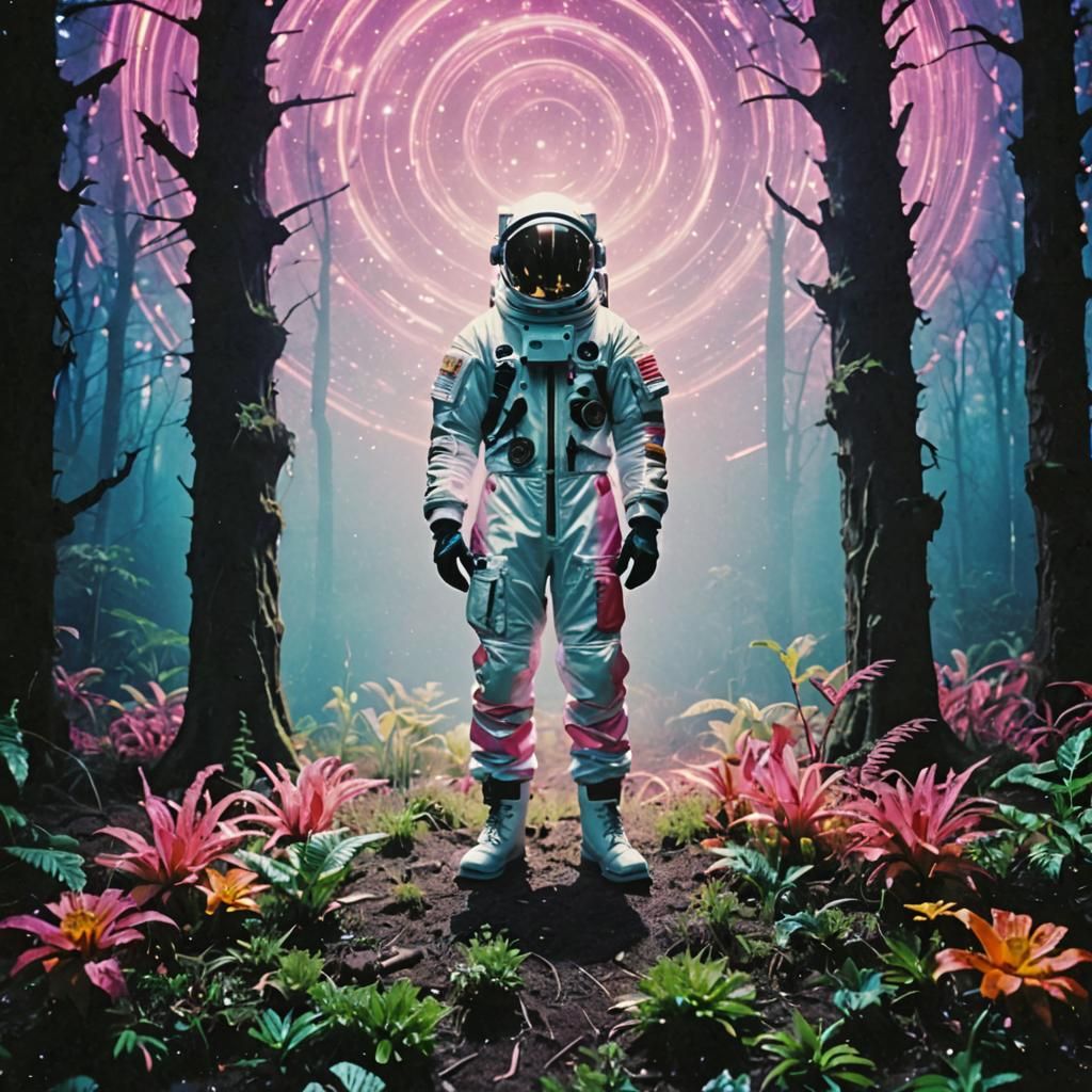 Cyberpunk Astronaut in 80s Dreamcore VHS Style