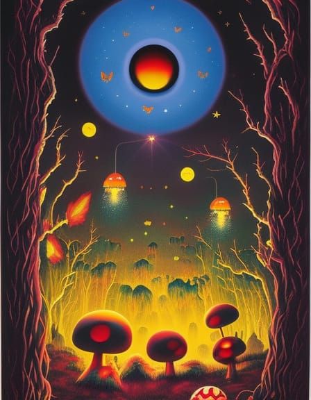 Surreal Fairycore Scene with Atomic Funghi