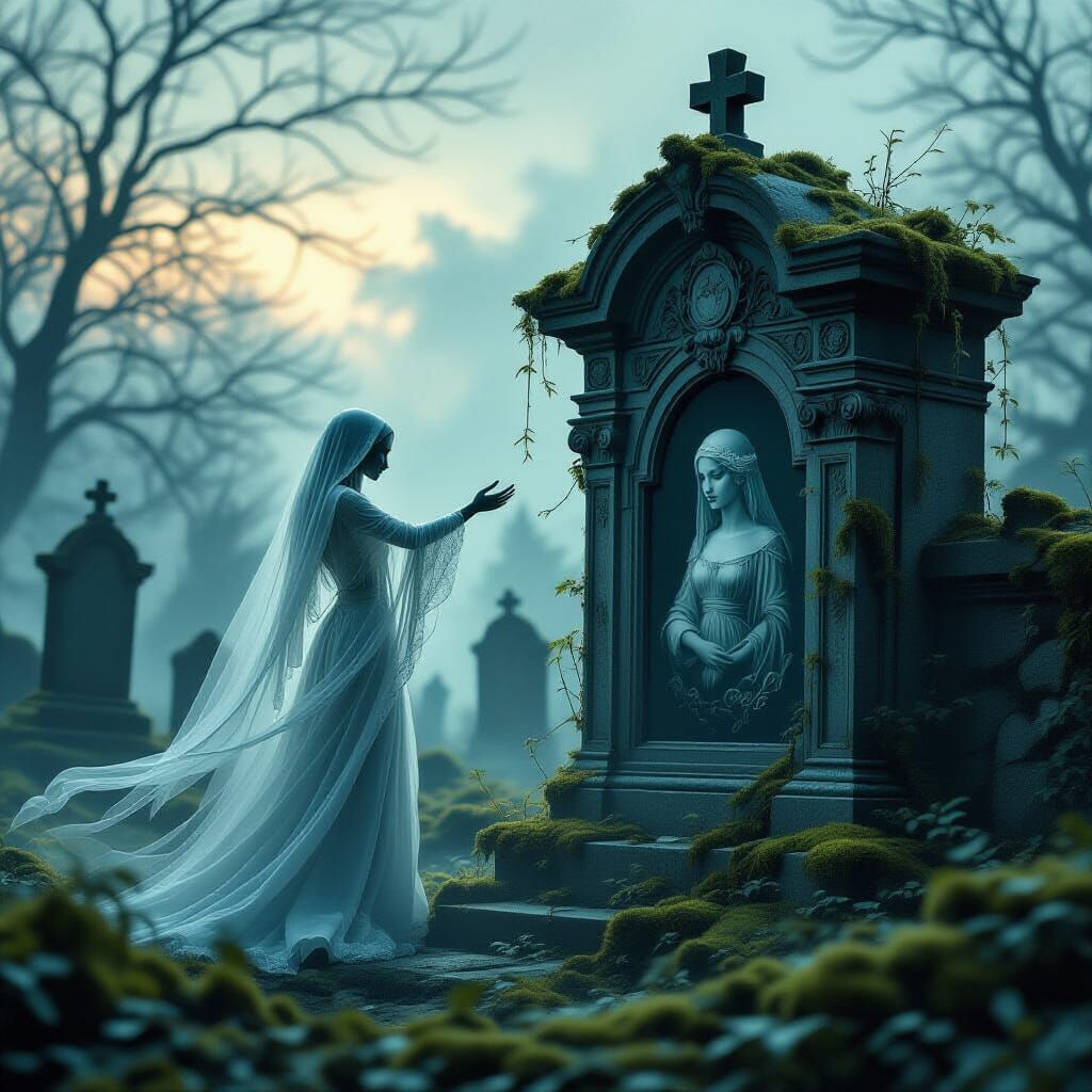 Ethereal Spirit in Haunted Graveyard at Twilight