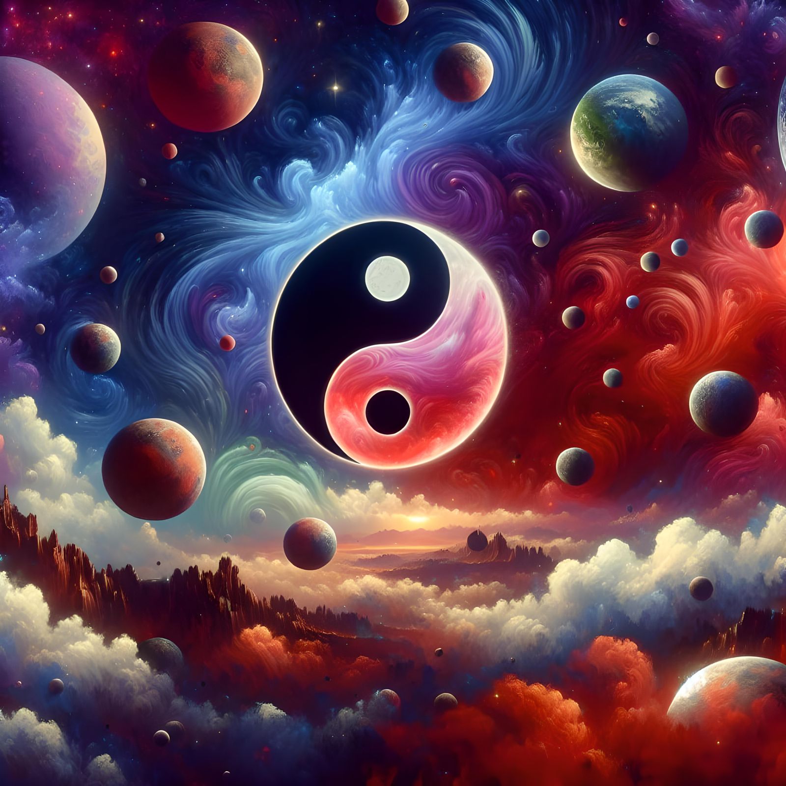 Yin and Yang in Alien World as Matte Painting