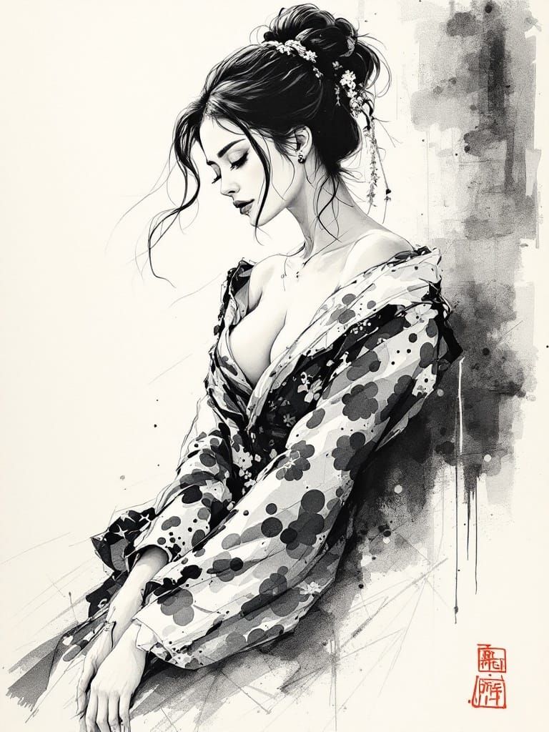 Elegant Japanese Woman in Traditional Kimono