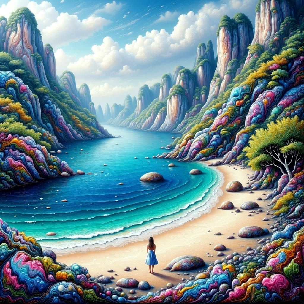 Surreal Andaman Coast Landscape in Oil Painting Style