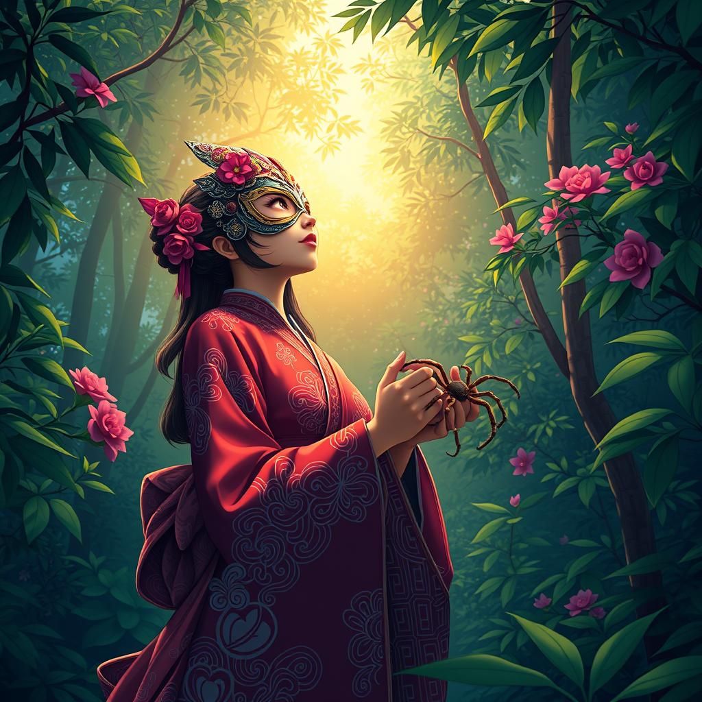 Sakura-Inspired Spidersona in Ghibli Forest