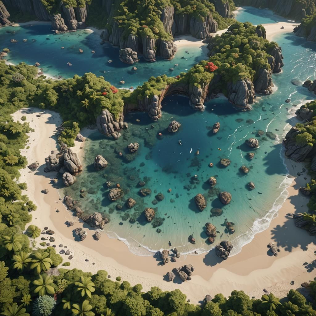 Mountain View of Coral Beach in 3D Style