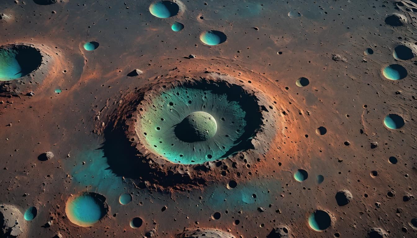 Hyper-Realistic Moon Craters in Sci-Fi Colors