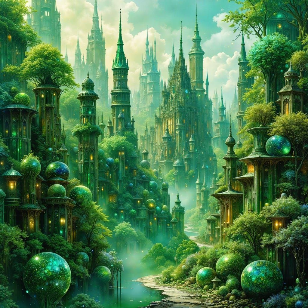 Ornate Emerald City Sparkling in Sunlight