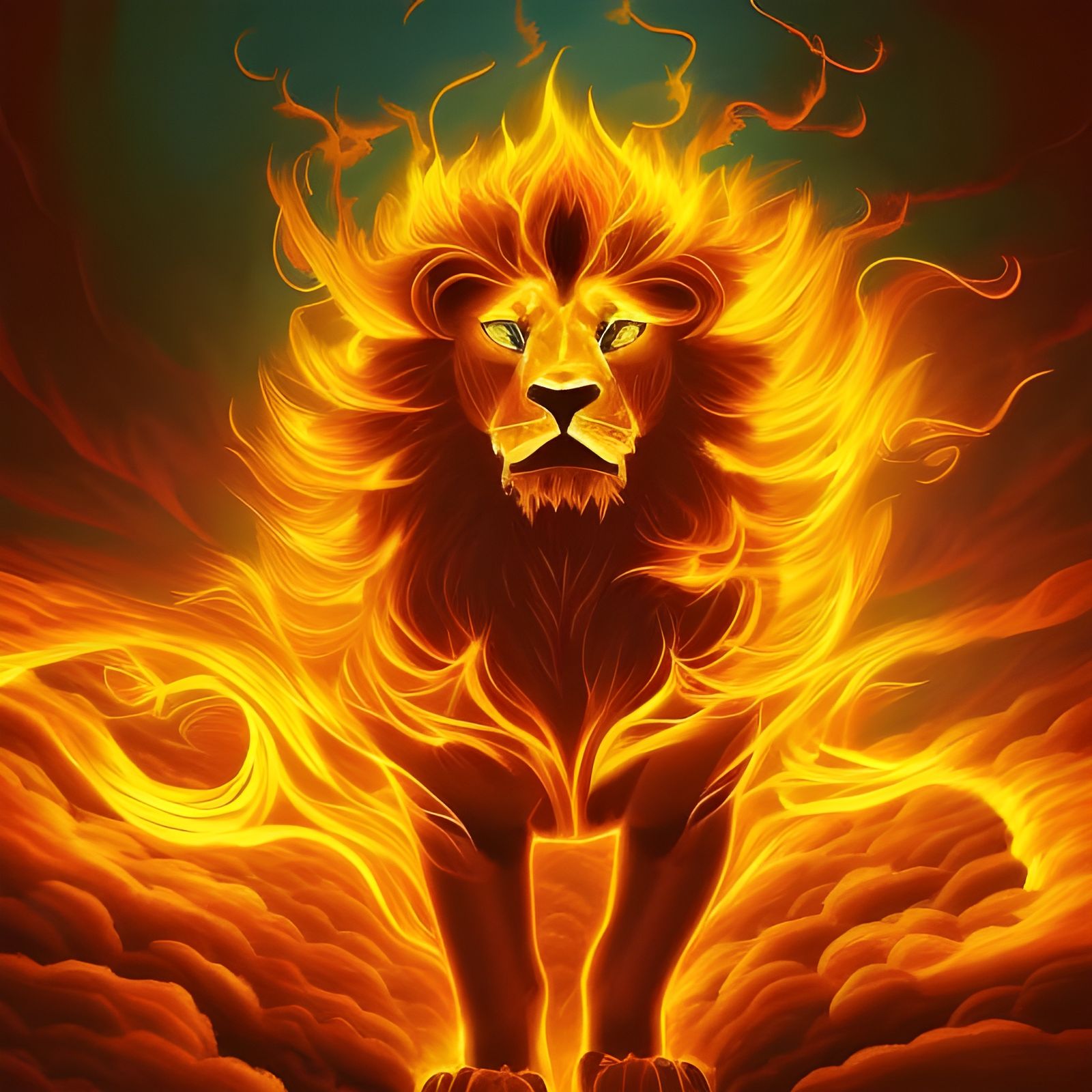 Fiery Lion Digital Art in Maximalist Style