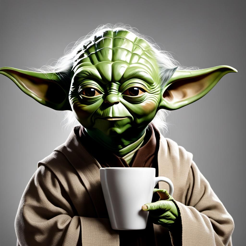 Yoda Enjoys Coffee
