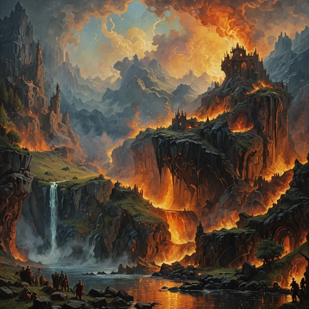 Inferno Oil Painting in Art Nouveau Style