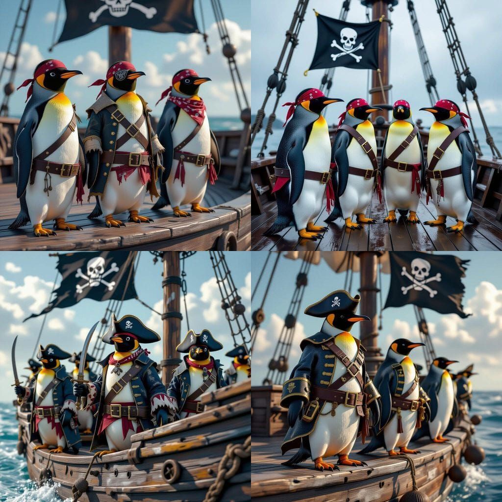 Penguin Pirates on the High Seas in Photorealistic Style
