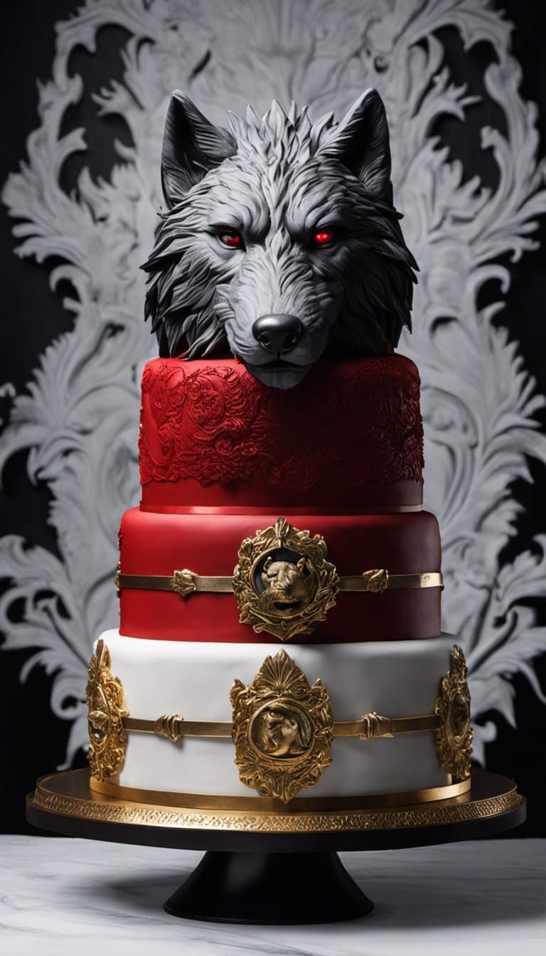 Opulent Stark Wedding Cake with Dire Wolf