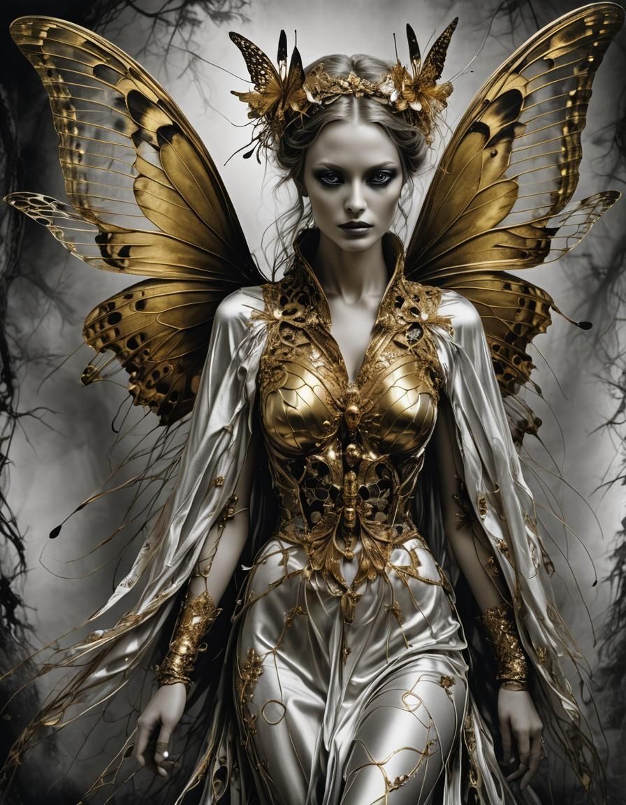 Butterfly Fairy in Red Ink Drawing Style