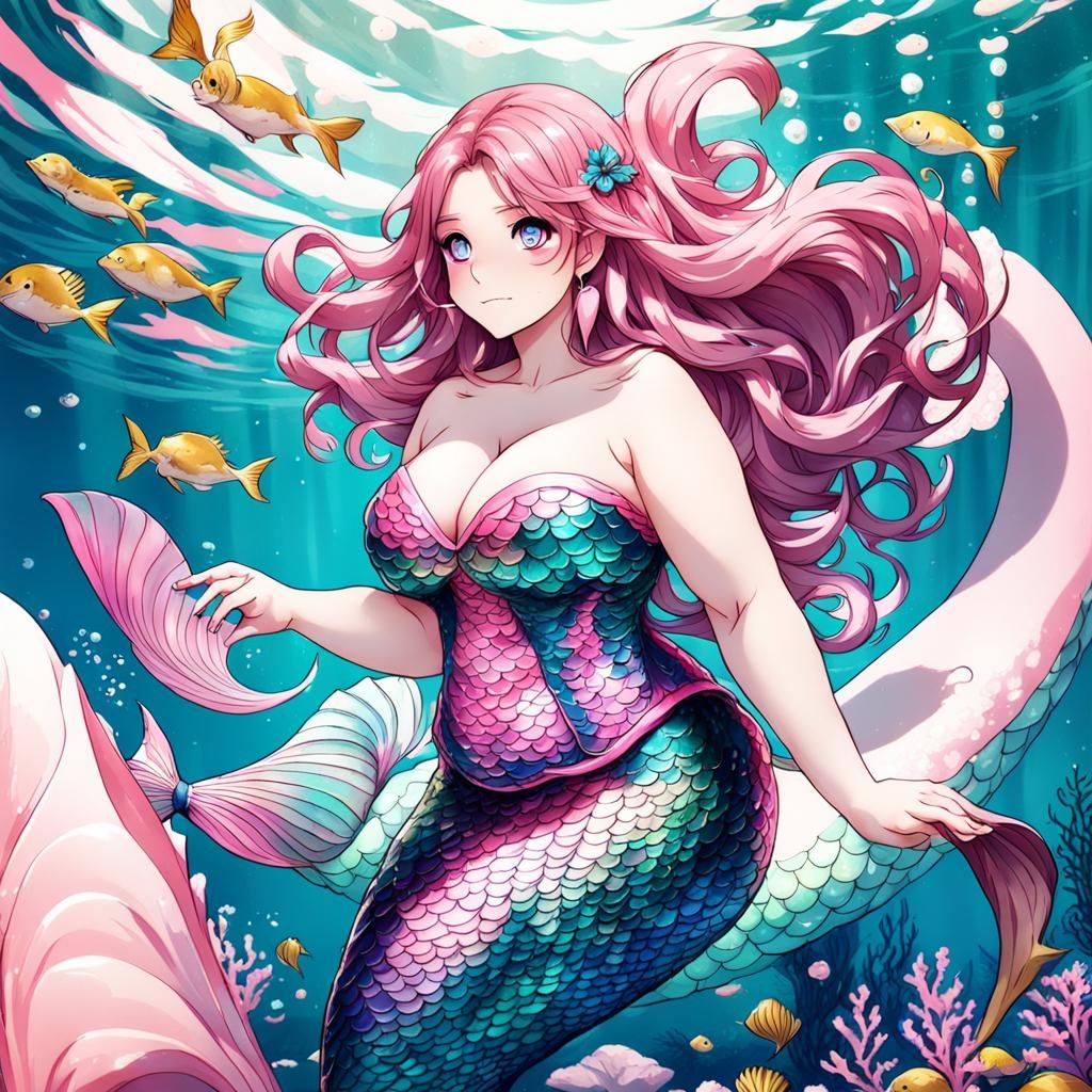 Anime Mermaid with Curvy Body in Pink