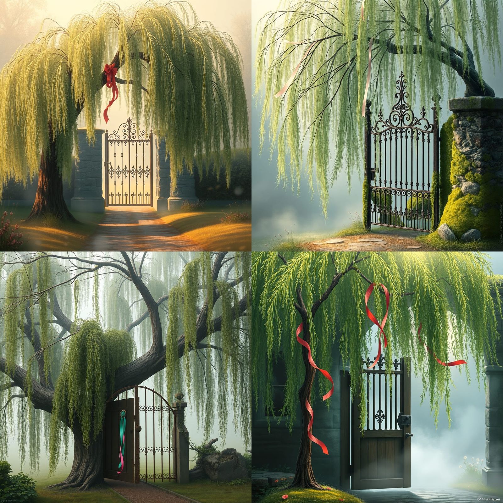 Willow Tree and Gate in Ethereal Fantasy Style