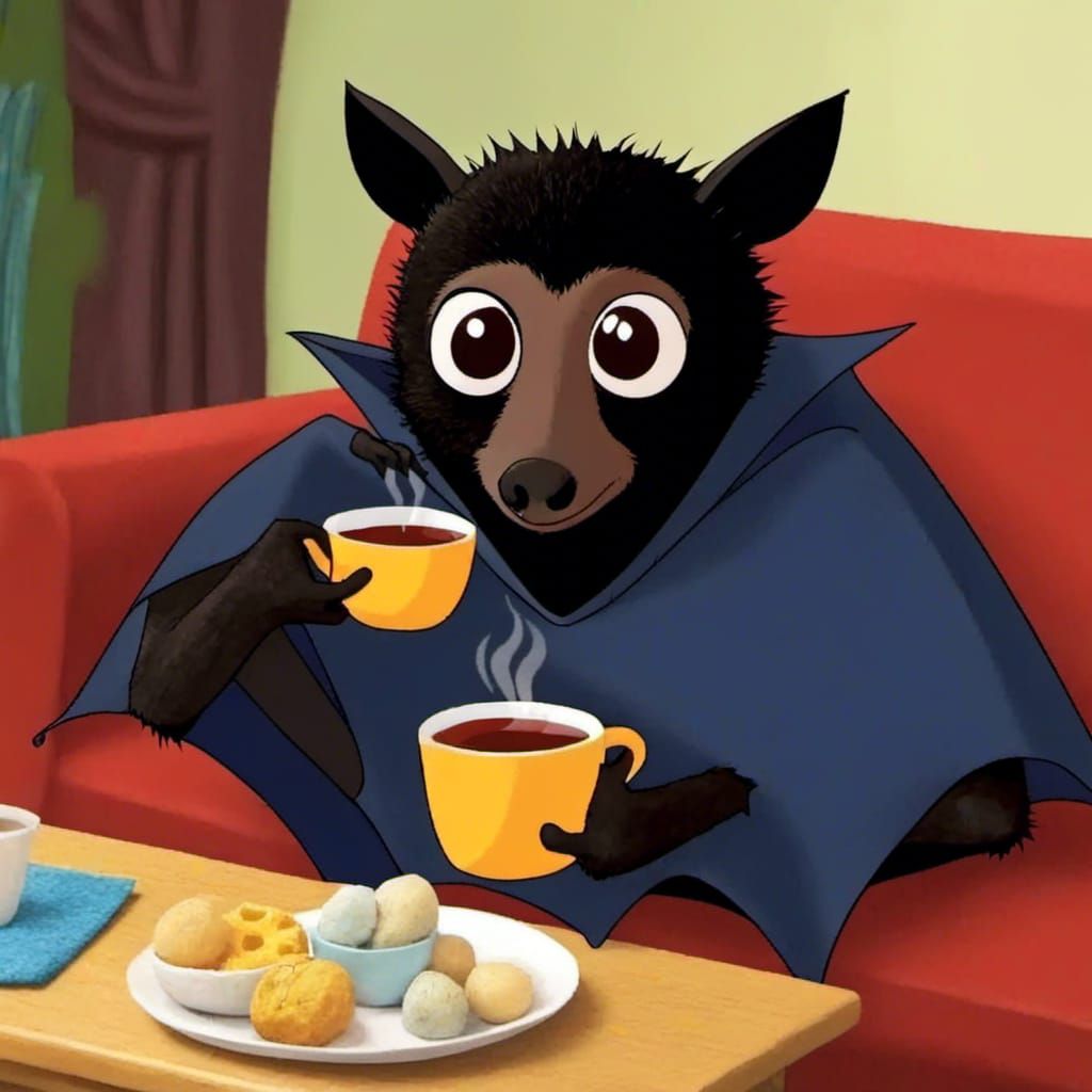 Plush Toy Relaxing on Couch with Tea