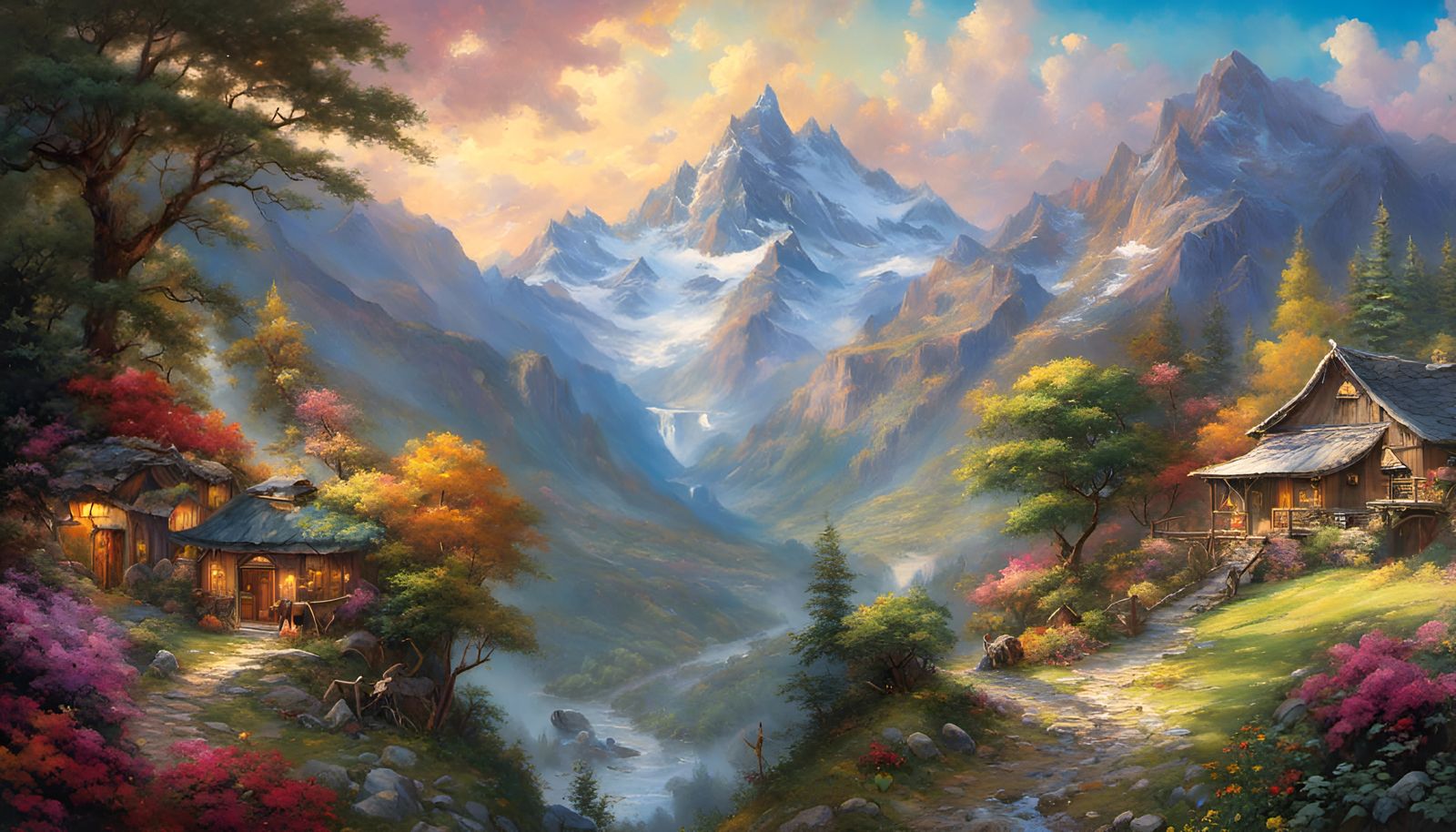 Hyperdetailed Mountain Landscape Inspired by Studio Ghibli