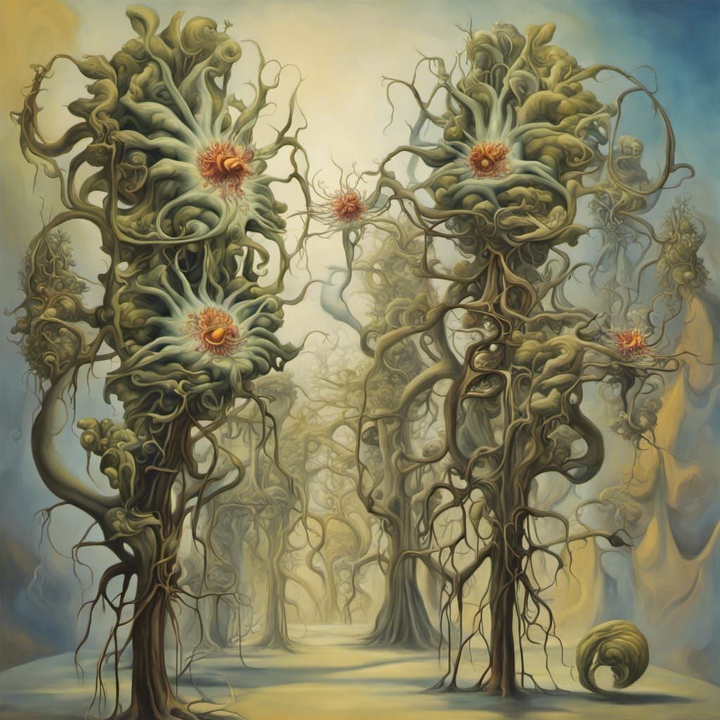 Surreal Fractal Cityscape: Passionflower Megalopolis in Oil