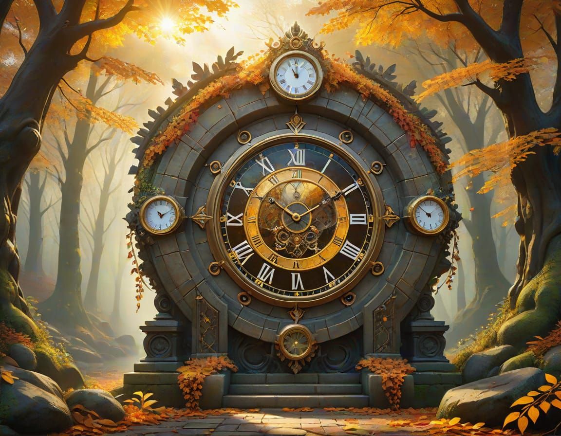 Enchanted Timepiece in a Steampunk Forest
