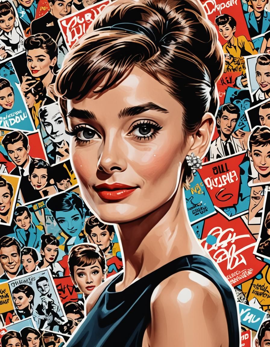 Audrey Hepburn Comic Caricature in Vector Style