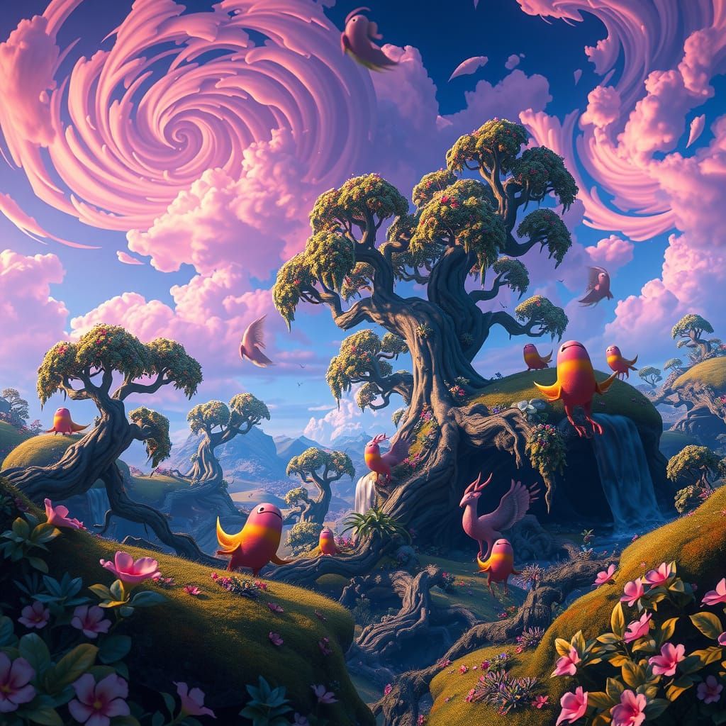 Dreamlike Landscape of Vibrant Life in Unreal Engine 5 Style