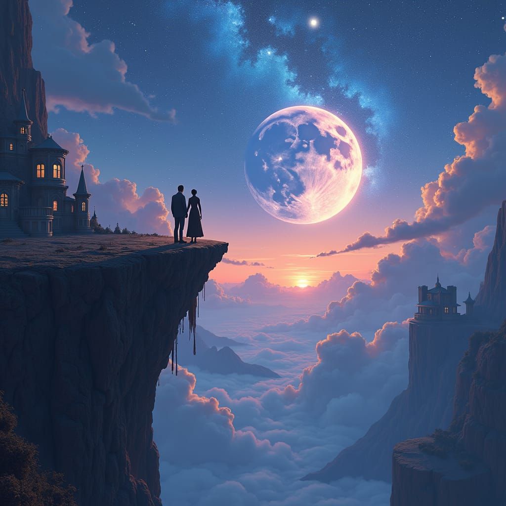 Mystical Cliffside Moonlit Scene in Matte Painting Style