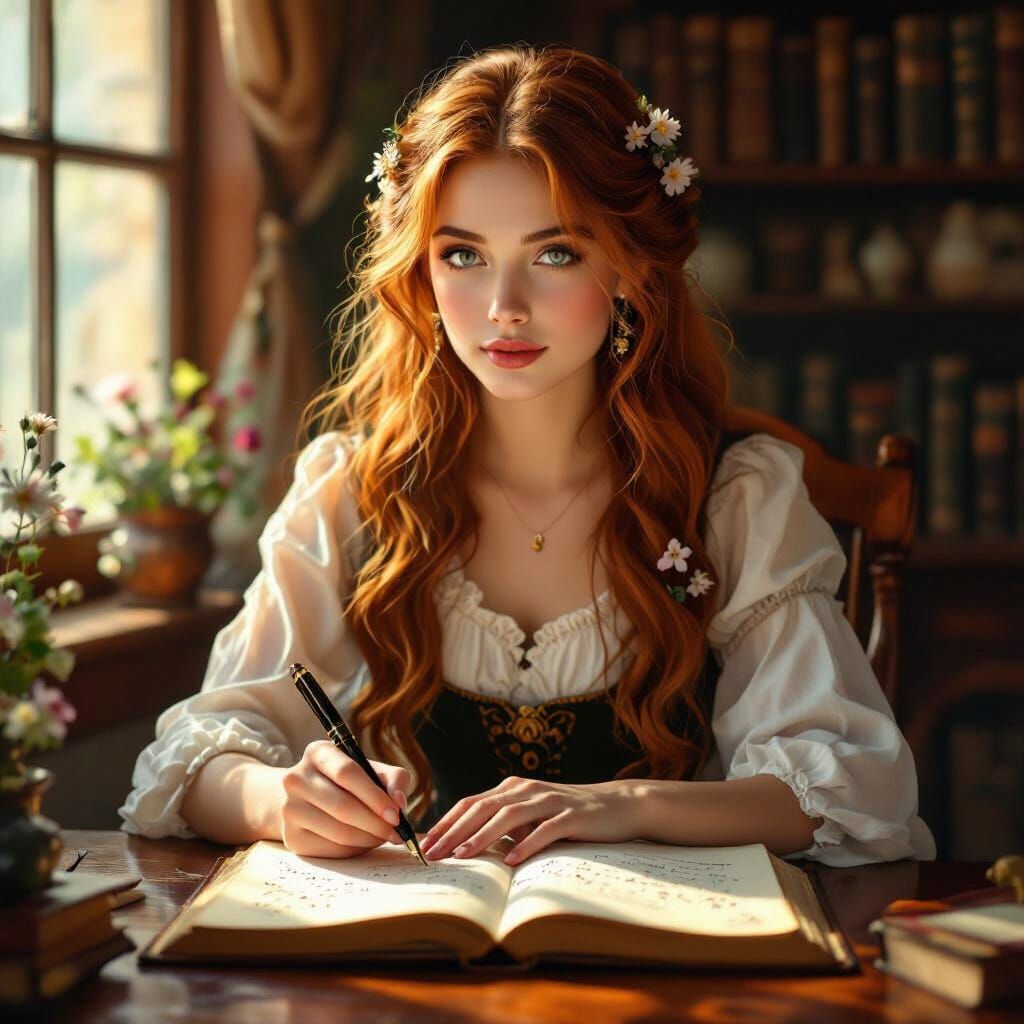 Woman Journaling in Romantic Style